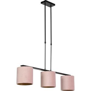 QAZQA combi - Klassieke Hanglamp met kap voor boven de eettafel | in eetkamer - 3 lichts - L 1075 mm - Roze - Woonkamer | Slaapkamer | Keuken