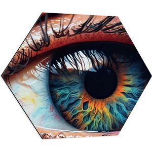 Dibond Hexagon - Oog - Wimpers - Pupil - Mens - Kleuren - 70x60.9 cm Foto op Hexagon (Met Ophangsysteem)
