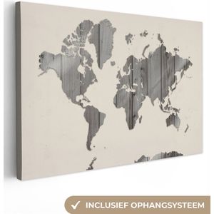 Canvas Wereldkaart - 180x120 - Wanddecoratie Wereldkaart - Beige - Zwart - Wit