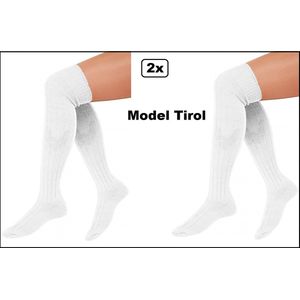 2x Paar Lange sokken wit gebreid mt.39-46 - Tiroler heren dames kniekousen kousen voetbalsokken festival Oktoberfest voetbal sport