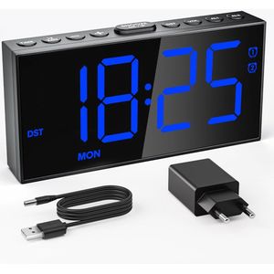 Digitale wekker met groot LED-display en instelbare helderheid