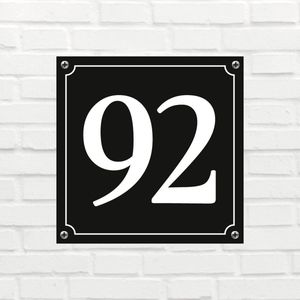 Huisnummerbord Mat zwart Deluxe - Nummer 92 - incl. bevestiging | formaat 12 x 12 cm | - huisnummerbordje - nummerbord - voordeur