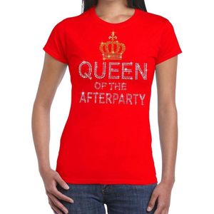 Toppers Rood Queen of the afterparty glitter steentjes t-shirt dames - Officiele Toppers in concert merchandise L