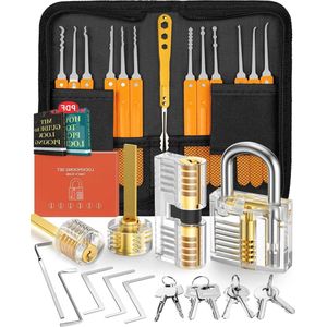Lockpick set 32-delige Lock Picking Set met transparante trainingssloten en handmatige ritssluiting voor beginners en slotenmaker Training - Oranje