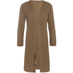 Knit Factory Luna Lang Gebreid Vest New Camel - Gebreide dames cardigan - Lang vest tot over de knie - Bruin damesvest gemaakt uit 30% wol en 70% acryl - 36/38