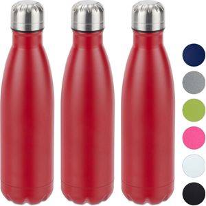 relaxdays 3 x Thermosfles - drinkfles - thermosbeker isolerend - isoleerfles - 0,5 l rood