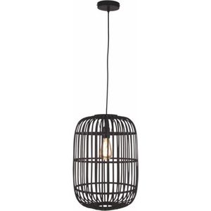 Freelight Treccia hanglamp - met bamboe - kap Ø32 cm - in hoogte verstelbaar - zwart