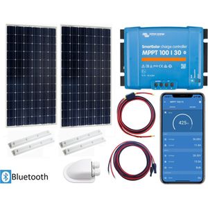 5 Jaar Garantie - Victron Energy Zonnepanelen Set Bluetooth – Set Vast Zonnepaneel 370Wp - Caravan, Camper, Boot, Tent - zonnepaneel Compleet Pakket - Kabel met connectoren - Plug-Play set schematische tekening en handleiding- Monokristallijn