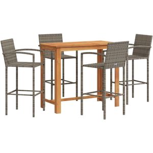 vidaXL 5-delige Tuinbarset massief acaciahout en poly rattan grijs - Bartafel - Bartafels - Statafel - Hoge Tafel