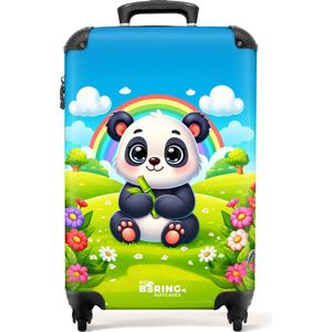 NoBoringSuitcases.com® - Kinderkoffer - Kindertrolley - Catroon van een panda voor regenboog - Handbagage koffer lichtgewicht - Reiskoffer trolley - Rolkoffer met wieltjes - Past binnen 55x40x20 en 55x35x25