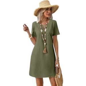 Livano Zomerjurk Dames - Zomerjurken - Volwassen - Jurk - Ibiza Stijl - Sundress - Olijf - Maat L