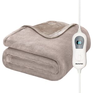 Auronic Elektrische Deken - Warmtedeken - 3 Warmtestanden - 2 Persoons - Bovendeken - Met Timer - 200 x 180 cm - Taupe