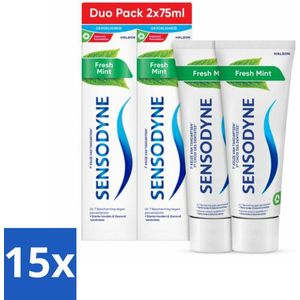 15 x Sensodyne - Tandpasta - Fresh Mint - Frisse Munt - Duopack - 2 x 75 ml - Gevoelige Tanden - Tandpasta - Frisse Munt - Fluoride - Tandplak