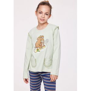Woody pyjama meisjes/dames - pastelgroen - mammoet - 232-10-PLG-S/704 - maat 128