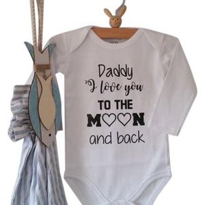 Baby Rompertje met tekst  Daddy I love you to the moon and back  | wit | maat 50/56 romper papa aankondiging zwangerschap