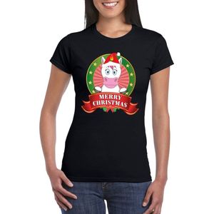 Eenhoorn Kerst t-shirt zwart Merry Christmas voor dames - Kerst shirts L