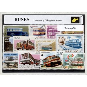 Bussen – Luxe postzegel pakket (A6 formaat) : collectie van 50 verschillende postzegels van bussen – kan als ansichtkaart in een A6 envelop - authentiek cadeau - kado - geschenk - kaart - stadsbus - vervoer - transport - schoolbus - oude bussen