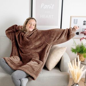 Hoodiedeken voor dames met mouwen en capuchon - OEKO-TEX gecertificeerde knuffelige trui voor dames - deken om aan te trekken - deken hoodie voor dames - knuffelige trui warm en zacht - deken trui