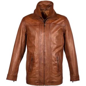 Cognac heren leren jas met afneembare kraag - Roos - 48