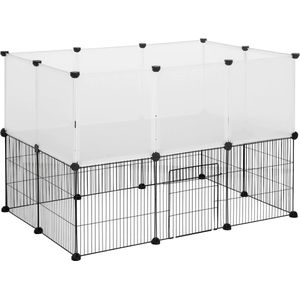 Happyment Dierenren Dida - Extra hoog - Ren - Verstelbaar - Konijnenren - Kippenren - Puppyren - Kattenren - Knaagdierenren - Grijs - 107x72x72 cm