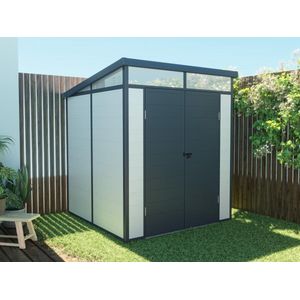 Vente-unique Tuinhuis in grijs hars 3,65 m² met vloer - MINARO L 180 cm x H 181 cm x D 180 cm