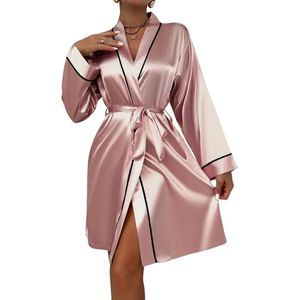 Livano Satijnen Badjas Dames - Kimono - Kamerjas - Satijn - Ochtendjas - Pyjama - Roze - Maat S
