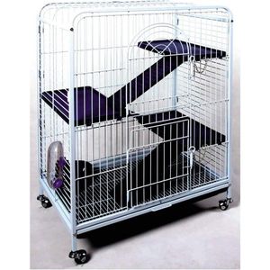 Konijnenren Uitgerust voor Chinchilla's - Cavia's - Fretten - Verticale Vorm - Op Wielen - 3 Verstelbare Platforms - Wit en Blauw