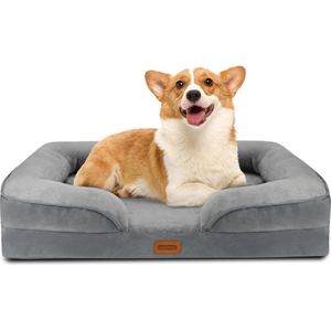 Nobleza 2DH - Orthopedische Hondenmand - met Traagschuim - Waterdicht Hondenbed - Hondenkussen Wasbaar - Maat L: 89 x 63 x 17 cm - Grijs