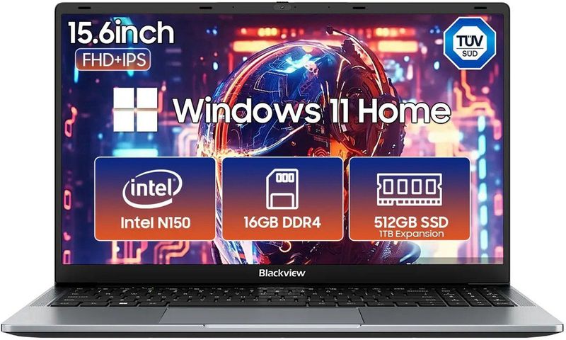 Blackview AceBook 6 Laptop - 15,6 inch Full HD - 16 GB RAM - 512 GB SSD Intel N150 - Windows 11 Notebook - UHD Graphics - Grijs