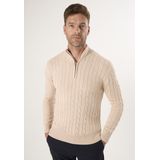 Felix Hardy - Kabelgebreide Trui - Beige - 100% Katoen - Heren - Halve Rits