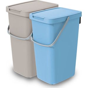 Keden GFT/rest afvalbakken set - 2x - 20L - Beige/blauw - 23 x 29 x 45 cm - afval scheiden