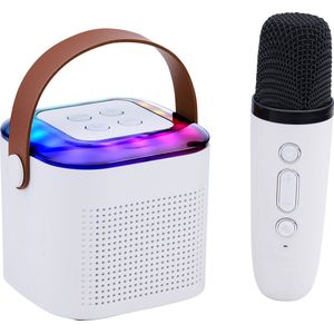 Draadloze Karaoke Speaker Mini - Bluetooth Muziekbox met Microfoon en RGB Lichtshow - Party Speaker met 9 Geluidseffecten - Compact en Lichtgewicht - Wit