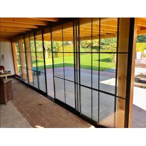 Steel look glazen schuifwand voor veranda of overkapping | 5 panelen voor 5 meter breed en 2 meter hoog | Glazen schuifdeuren voor buiten | *Let op andere maten op aanvraag*