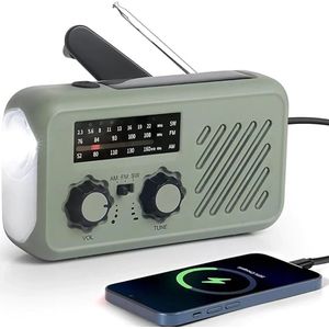 Noodradio opwindbaar en batterij - Nood radio - Noodradio - Zonne energie oplaadbare , handbediende Dynamo , radio met LED zaklamp en leeslamp 2000 mAh , Powerbank , SOS alarm