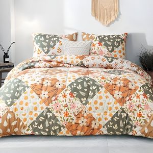 Superzacht 4-seizoenen dekbed 200 x 200 cm, oranje geruit, inclusief 2 kussenslopen