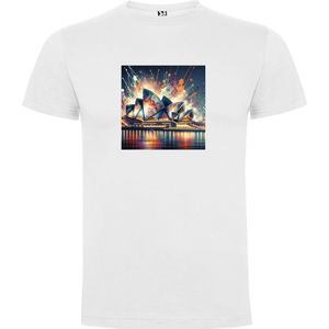 Wit T-Shirt met “ Kleurrijke Opera House Sidney “ Print Full Color Maat 3XL