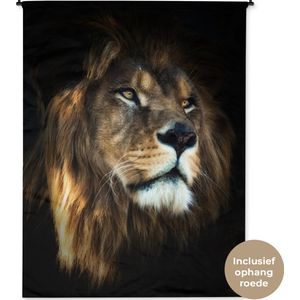 Wandkleed Dieren op een zwarte achtergrond - Leeuw op zwarte achtergrond Wandkleed katoen 150x200 cm - Wandtapijt met foto