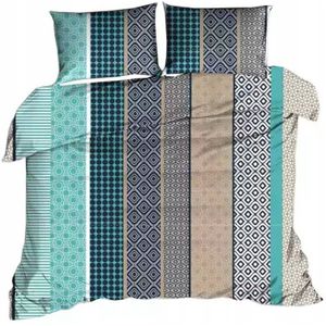 Flanellen Dekbedovertrek 160x200cm Mint & Beige Strepen - 100% Katoen