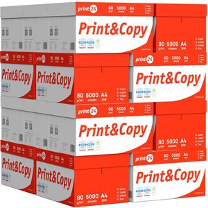 print24 Printerpapier kopieerpapier 100000 vellen 20 x 5000 A4 80g premium wit PEFC-gecertificeerd