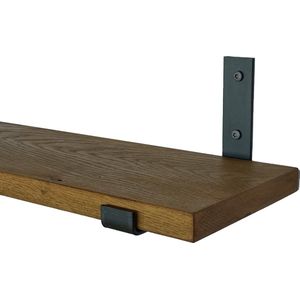 GoudmetHout Massief Eiken Wandplank - 120x20 cm - Donker eiken - Industriële plankdragers L-vorm UP mat blank - Staal - Wandplank Hout