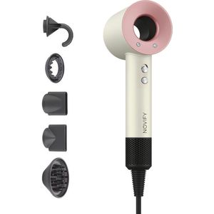 NOVIFY® Fohn - Fohnborstel - Haardroger met 5 opzetstukken - Fohn met Diffuser - 1600W - Beige