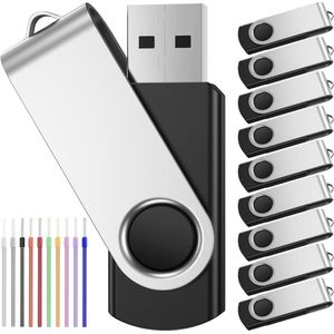 Memory Sticks 10 Pack 1GB USB 2.0 Stick - Portable Flash Drive 1 GB Multipack Swivel Keychain Pendrive - Data Storage Thumb Drive Value Black Pen Drive met 10st Lanyards door