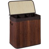 Relaxdays wassorteerder - 3 vakken - wasmand - met deksel - wasgoedsorteerder - bamboe - bruin