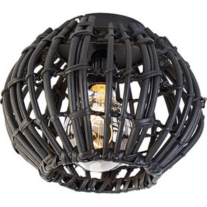 QAZQA canna - Landelijke Plafondlamp - 1 lichts - Ø 25 cm - Zwart - Woonkamer | Slaapkamer | Keuken
