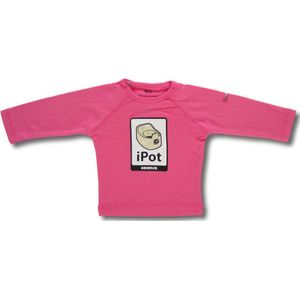 Twentyfourdips | T-shirt lange mouw baby met print 'iPot' | Roze | Maat 62 | In giftbox