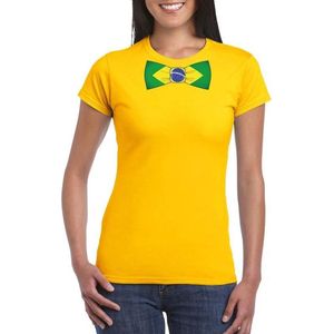 Geel t-shirt met Braziliaanse vlag strikje dames - Brazilie supporter XS