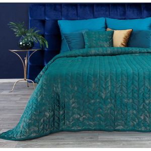 Oneiro’s luxe AGATA Beddensprei Turquoise/goud - 220x240 cm – bedsprei 2 persoons - beige – beddengoed – slaapkamer – spreien – dekens – wonen – slapen