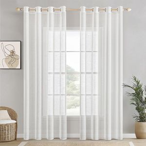 Unyqoos ® Transparante Linnen Voile Gordijnen Set voor Woonkamer en Slaapkamer, 140 x 225 cm, Wit