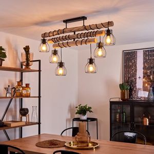 Belanian.nl - vintge Scandinavisch Boho-stijl  E27 fitting,plafondlamp zwart, licht hout, 6 lichts,Industrieel, modern, retro hanglamp voor  Eetkamer, hal, keuken, slaapkamer, woonkamer