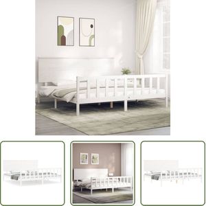 The Living Store Bed Massief Grenenhout - Wit - 205.5 x 205.5 x 82.5 cm - Multiplex Lattenbodem